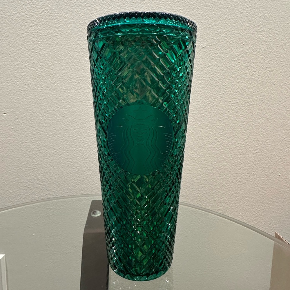 Starbucks Holiday Emerald Green Jeweled Plastic Tumbler Cold Cup